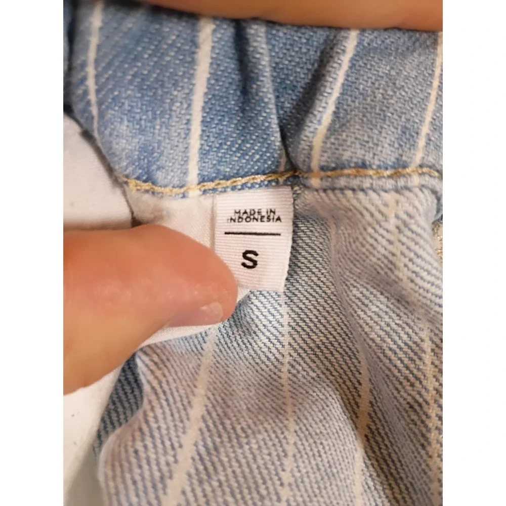 Coastal Nautical LOFT Women S Blue White Pinstripe Paperbag Waist Denim Shorts